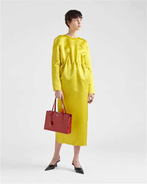 prada yellow satin dress|Prada.